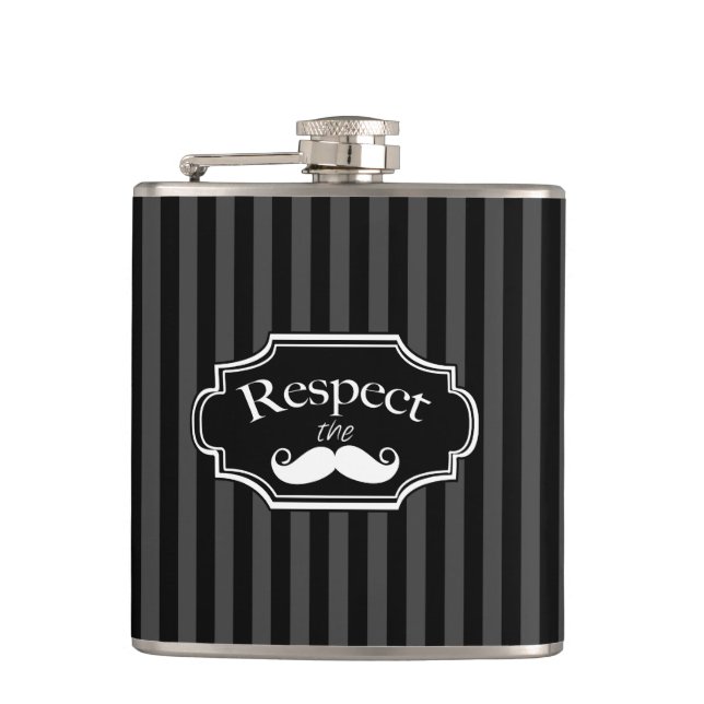 Moustache Hipster Retro Pattern Hip Flask (Front)