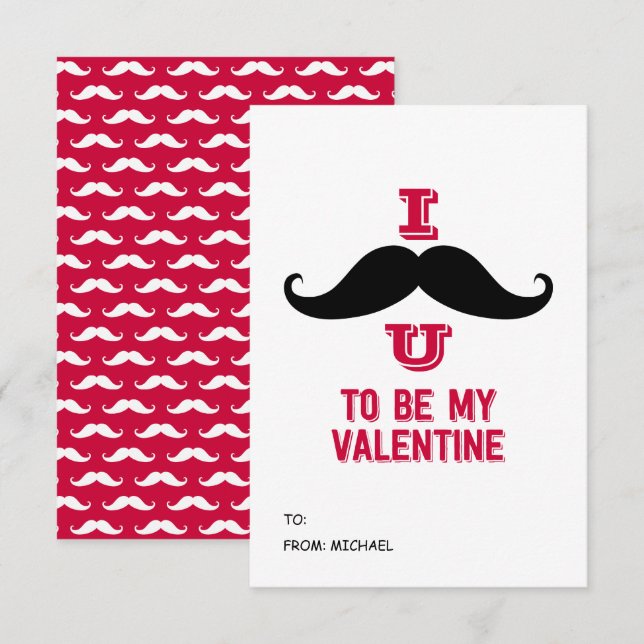 Moustache Kids Classroom Valentine Card (Front/Back)