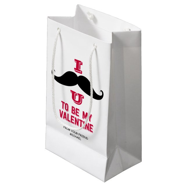 Moustache Kids Classroom Valentine Gift Bag (Front Angled)
