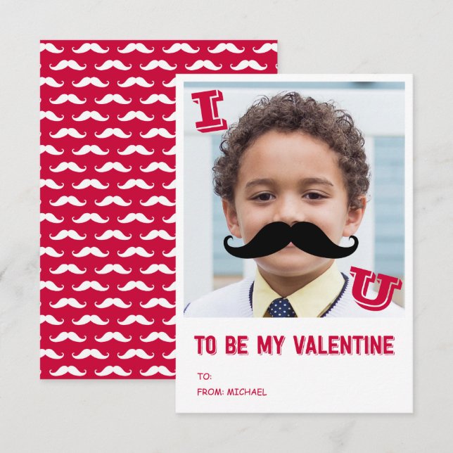 Moustache Kids Classroom Valentine Photo Card (Front/Back)