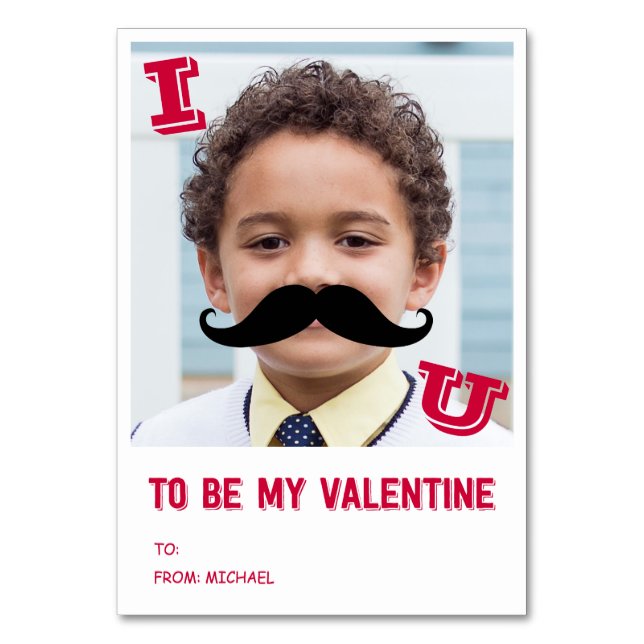 Moustache Kids Classroom Valentine Photo Card (Front)