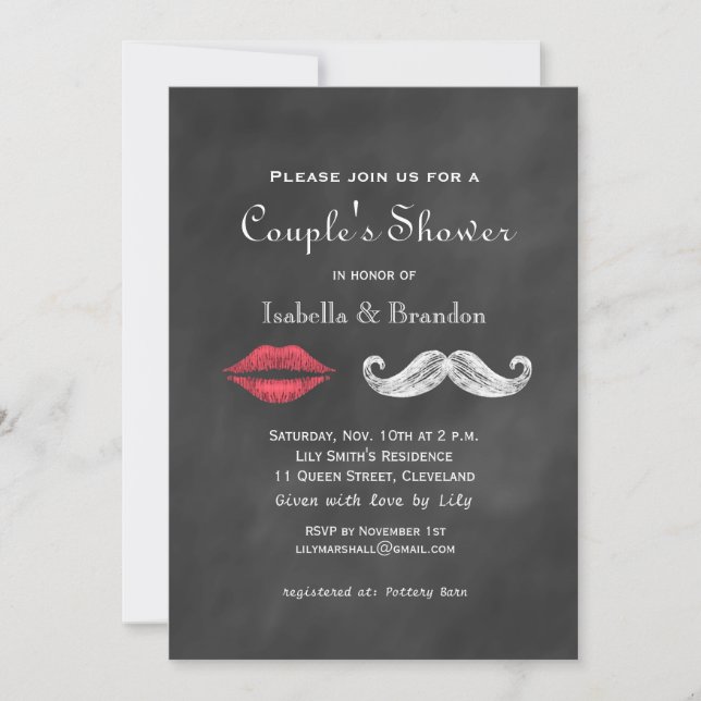 Moustache & Lips Couple's Shower Invitation (Front)