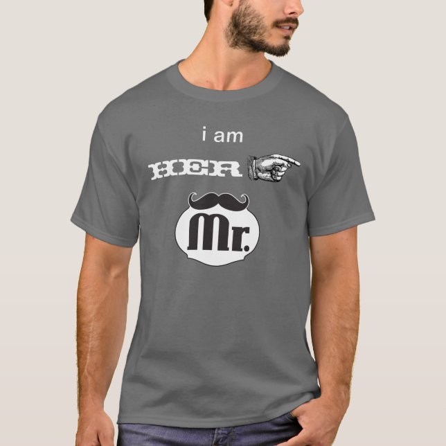 Moustache Lips Mr. Mrs. Just Married T-Shirt (Front)