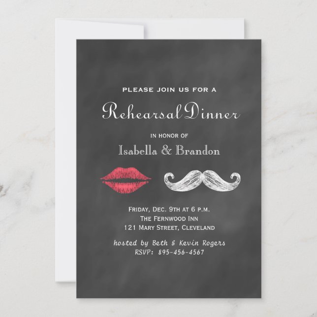 Moustache & Lips Rehearsal Dinner Invitation (Front)