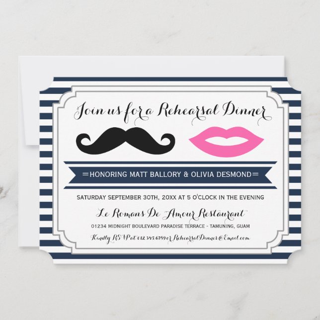 Moustache & Lips Rehearsal Dinner Invites (Front)
