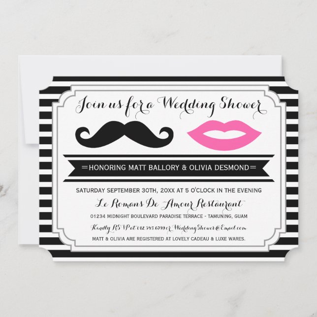 Moustache & Lips Wedding Shower Invites (Front)