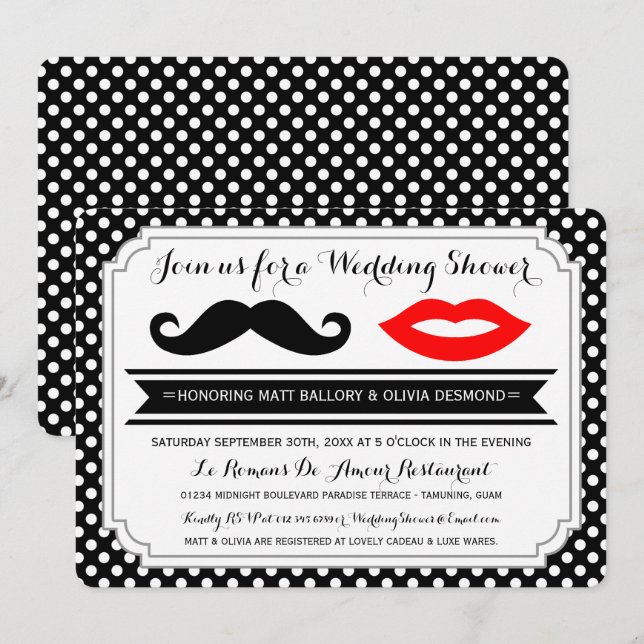 Moustache & Lips Wedding Shower Invites (Front/Back)