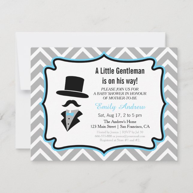 Moustache Little Gentleman Baby Boy Shower Invitation (Front)
