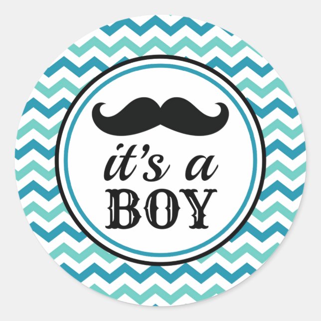 Moustache Little Man Baby Shower Stickers - Boy (Front)