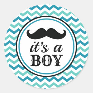 Moustache Little Man Baby Shower Stickers - Boy