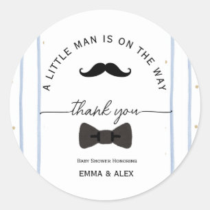 Moustache little man baby shower thank you classic round sticker