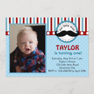 Moustache Little Man Birthday Invitation (Photo)