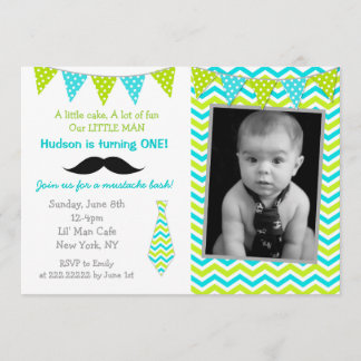 Moustache Little Man Birthday Invitations