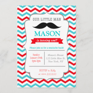 Moustache Little Man Birthday Party Invitations