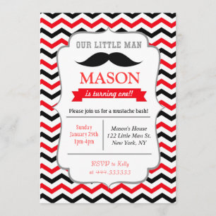 Moustache Little Man Birthday Party Invitations
