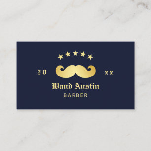 Moustache Logo Barbershop Navy And Gold Business Card