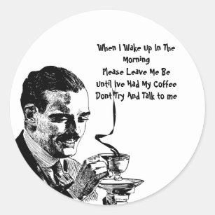 Moustache Man Drinking Coffee Retro Art Classic Round Sticker