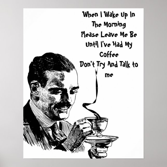 Moustache Man Drinking Coffee Retro Art Poster (Front)