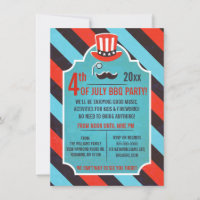 Moustache Monocle 4th of July Party Invitations