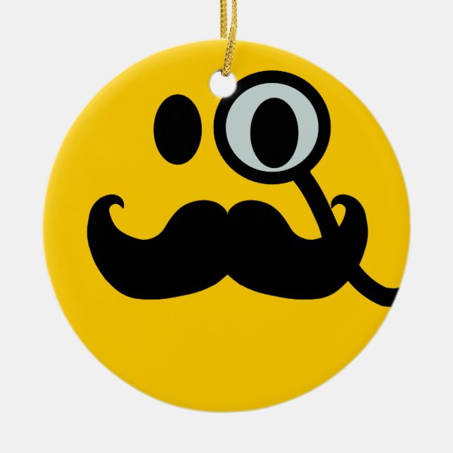 Moustache monocle ceramic tree decoration (Front)