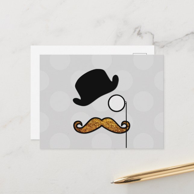 Moustache, Moustache, Stache, Monocle, Bowler Hat Postcard (Front/Back In Situ)