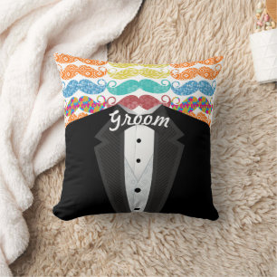 Moustache  Mr. Hipster Vintage Retro Groom Cushion