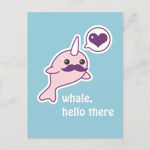 Moustache Narwhal Postcard