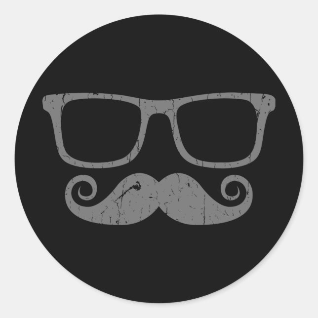 Moustache Nerd Glass Classic Round Sticker (Front)