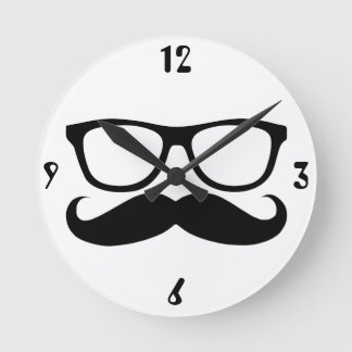 Moustache Nerd Round Clock