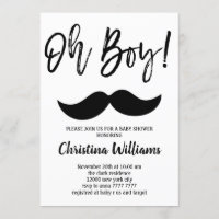 Moustache Oh Boy Baby Shower Minimal Modern Elegan