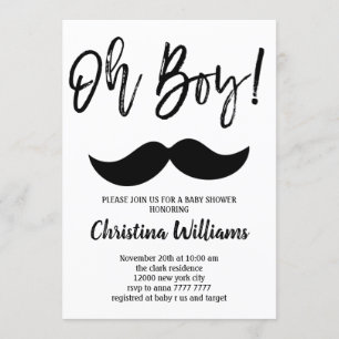 Moustache Oh Boy Baby Shower Minimal Modern Elegan Invitation