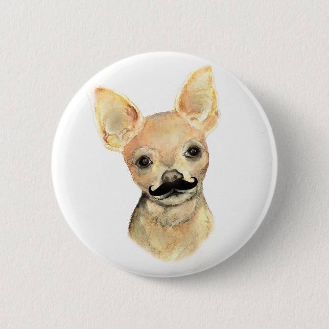 Moustache on a Cute Dog Humour 6 Cm Round Badge (Front)
