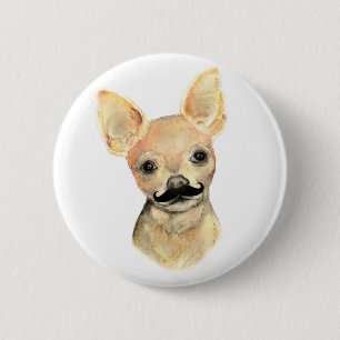 Moustache on a Cute Dog Humour 6 Cm Round Badge