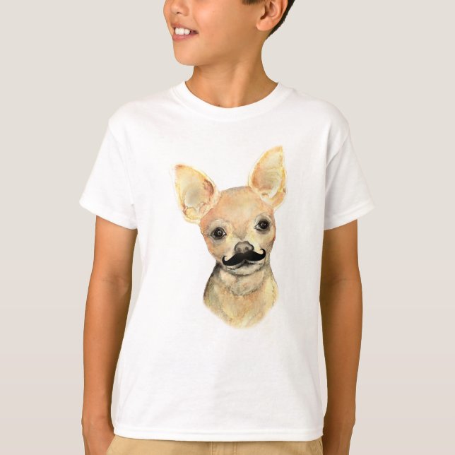 Moustache on a Cute Dog Humour T-Shirt (Front)