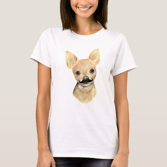 Moustache on a Cute Dog Humour T-Shirt (Front)