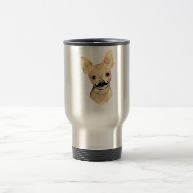 Moustache on a Cute Dog Humour Travel Mug (Center)