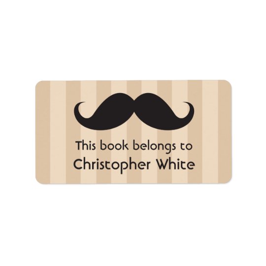 Moustache on brown stripes bookplates / book address label