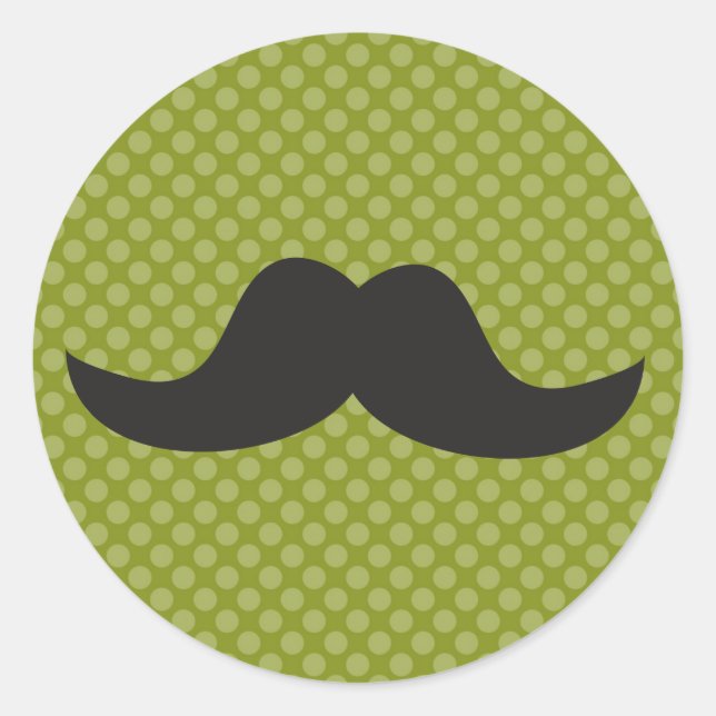 Moustache on green polka dot background classic round sticker (Front)