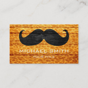 Moustache on Leopard Wood Texture #2 Business Card