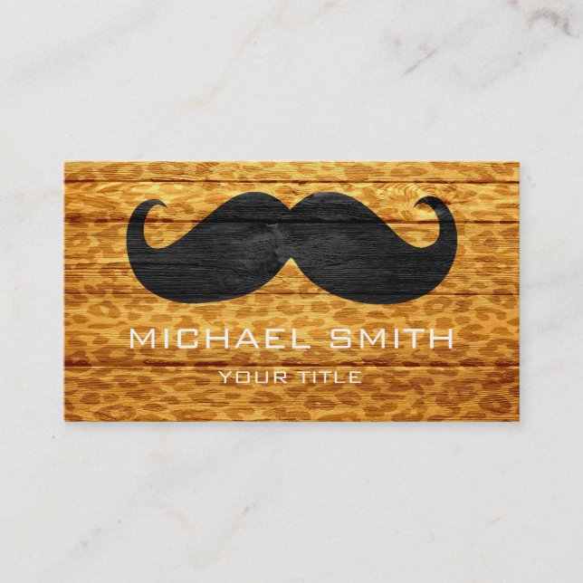 Moustache on Leopard Wood Texture #2 Business Card (Front)