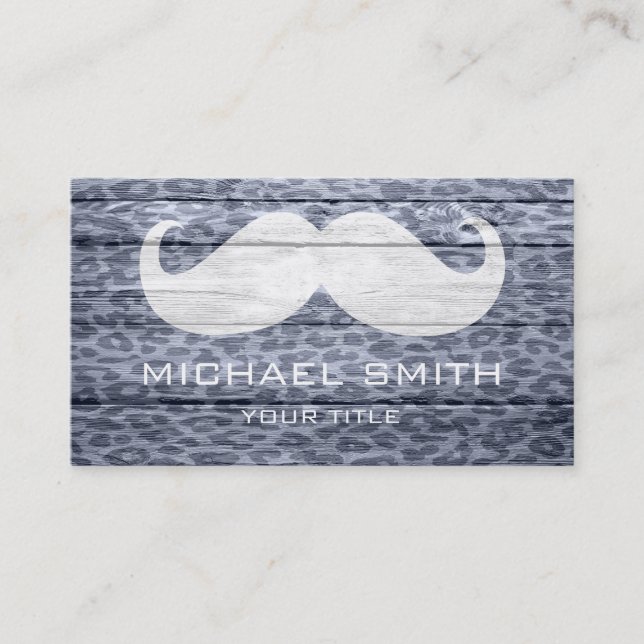 Moustache on Leopard Wood Texture #3 Business Card (Front)