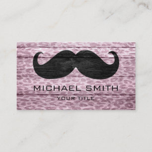 Moustache on Leopard Wood Texture #5 Business Card