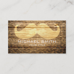 Moustache on Vintage Wood Business Card