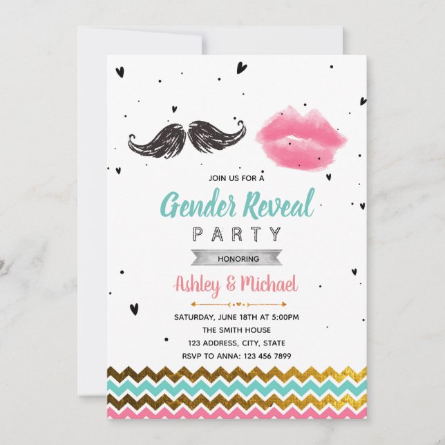 Moustache or lip gender reveal party invitation (Front)