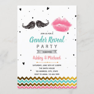 Moustache or lip gender reveal party invitation