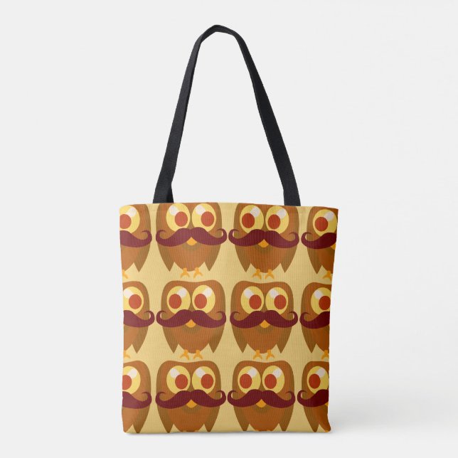 Moustache Owl Mania Cute Cartoon Pattern Tote Bag (Back)