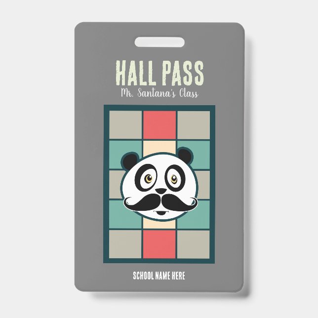 Moustache Panda Hall Pass Badge ID Badge (Front)