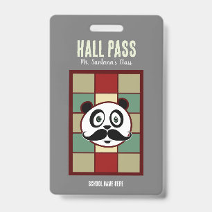 Moustache Panda Hall Pass Badge ID Badge