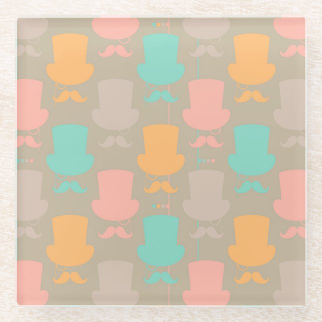 Moustache pattern 2 glass coaster (Front)