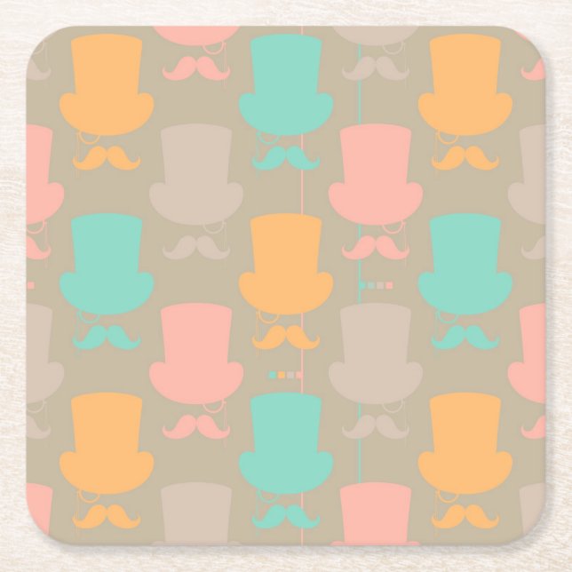 Moustache pattern 2 square paper coaster (Front)
